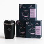 Set of (3) drip coffee bag boxes with Hero thermo mug