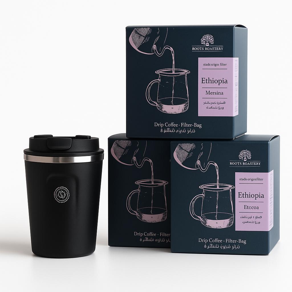 WhatsApp Image 2025-08-19 at 11.28.40 AM Set of (3) drip coffee bag boxes with Hero thermo mug - Image 1